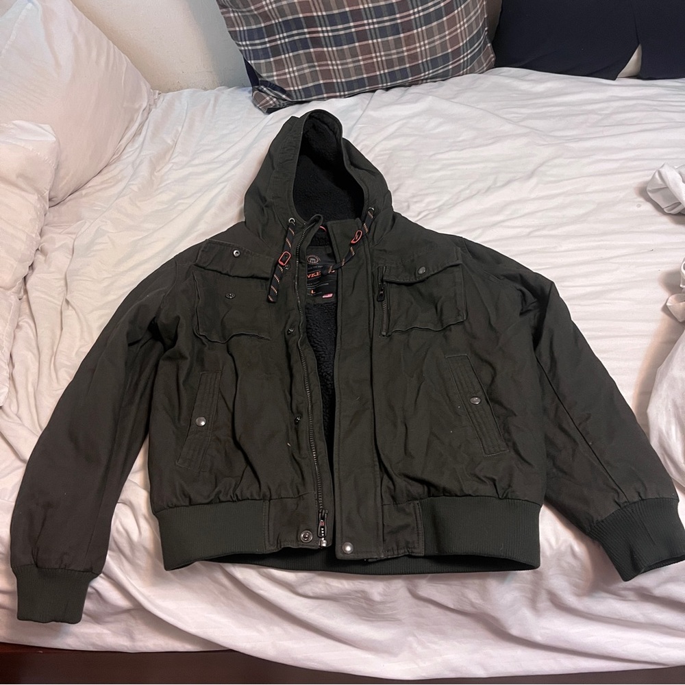 Gray cargo fleece lined men’s coat